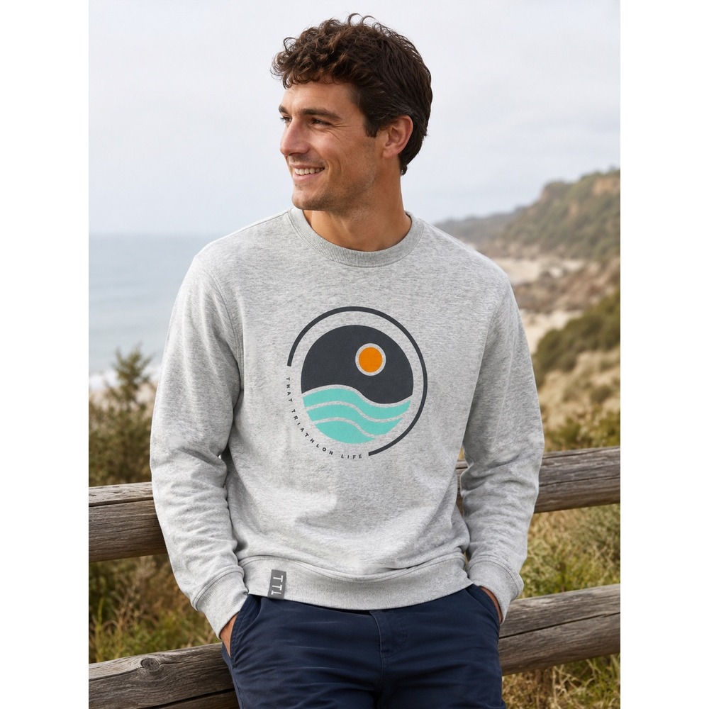 That Triathlon Life TTL Mens Heather Gray Cotton Graphic Crewneck Sweatshirt LRG